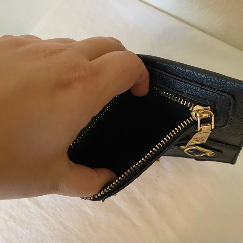 BCBG Black Leather Moto Studded Wristlet Excellent Used Condition